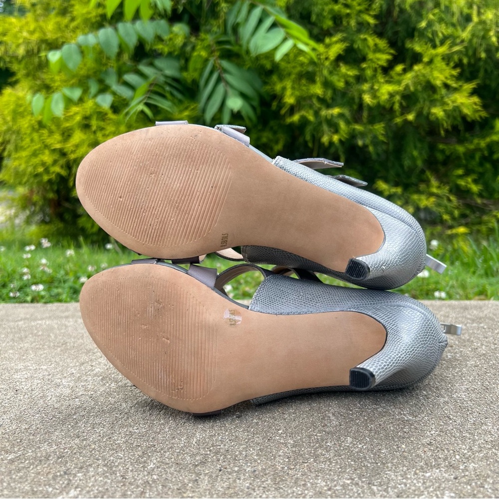 Sole Society Ashton Textured High Heel Sandal Gray Strappy Buckle, size 8-1/2 - Picture 10 of 13